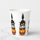 Cat Halloween Scared Cartoon op pompoen Papieren Bekers (Voorkant)