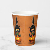 Cat Halloween Scared Cartoon op pompoen Papieren Bekers (Rechts)