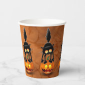 Cat Halloween Scared Cartoon op pompoen Papieren Bekers (Voorkant)