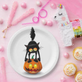 Cat Halloween Scared Cartoon op pompoen Papieren Bordje (Feest)