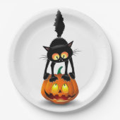 Cat Halloween Scared Cartoon op pompoen Papieren Bordje (Voorkant)