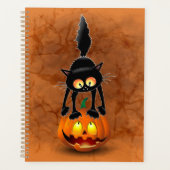 Cat Halloween Scared Cartoon op pompoen Planner (Voorkant)