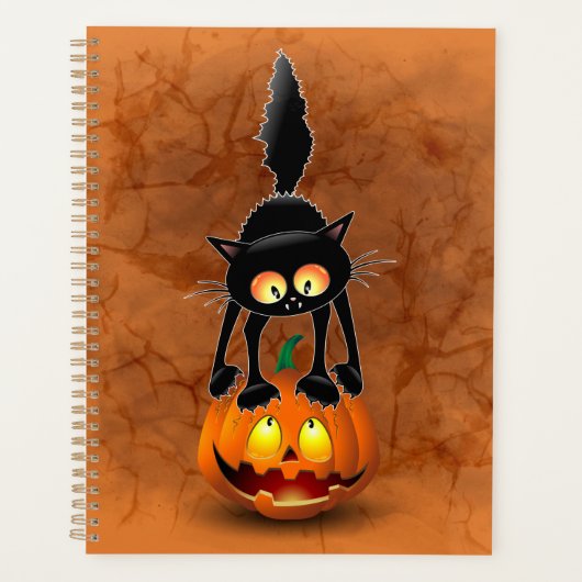 Cat Halloween Scared Cartoon op pompoen Planner (Voorkant)