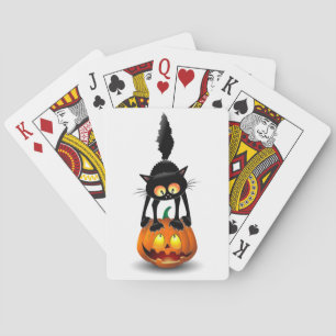 Cat Halloween Scared Cartoon op pompoen Pokerkaarten