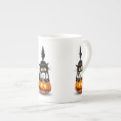 Cat Halloween Scared Cartoon op pompoen Porselein Kop (Voorkant rechts)