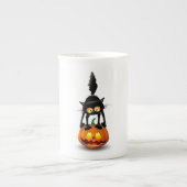 Cat Halloween Scared Cartoon op pompoen Porselein Kop (Voorkant)