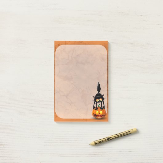 Cat Halloween Scared Cartoon op pompoen Post-it® Notes (Op bureau)
