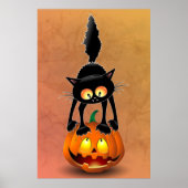 Cat Halloween Scared Cartoon op pompoen Poster (Voorkant)