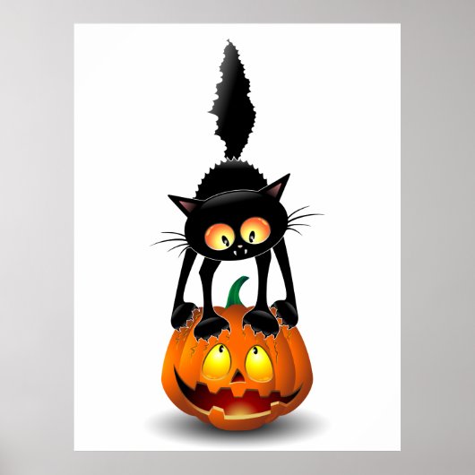 Cat Halloween Scared Cartoon op pompoen Poster (Voorkant)