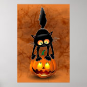 Cat Halloween Scared Cartoon op pompoen Poster (Voorkant)