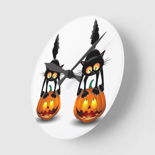 Cat Halloween Scared Cartoon op pompoen Ronde Klok (Hoek)
