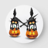 Cat Halloween Scared Cartoon op pompoen Ronde Klok (Voorkant)
