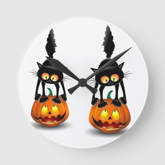 Cat Halloween Scared Cartoon op pompoen Ronde Klok (Voorkant)