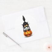 Cat Halloween Scared Cartoon op pompoen Ronde Sticker (Envelop)