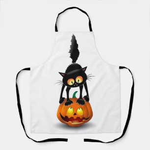 Cat Halloween Scared Cartoon op pompoen Schort