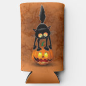 Cat Halloween Scared Cartoon op pompoen Seltzer Blikjeskoeler (Voorkant)