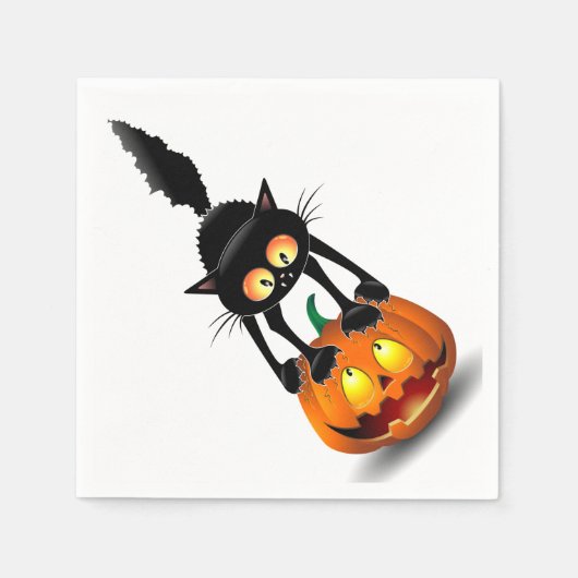 Cat Halloween Scared Cartoon op pompoen Servet (Voorkant)