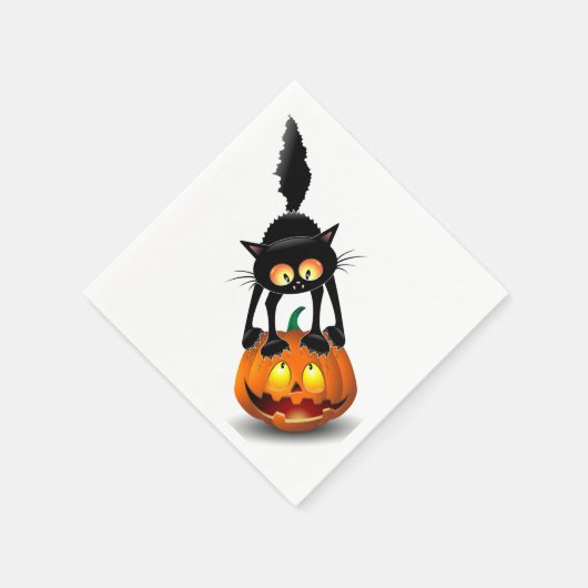 Cat Halloween Scared Cartoon op pompoen Servet (Hoek)