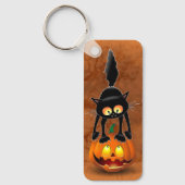 Cat Halloween Scared Cartoon op pompoen Sleutelhanger (Voorkant)
