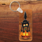 Cat Halloween Scared Cartoon op pompoen Sleutelhanger (Voorkant)