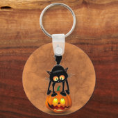 Cat Halloween Scared Cartoon op pompoen Sleutelhanger (Voorkant)