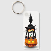 Cat Halloween Scared Cartoon op pompoen Sleutelhanger (Voorkant)