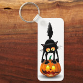 Cat Halloween Scared Cartoon op pompoen Sleutelhanger (Voorkant)