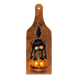 Cat Halloween Scared Cartoon op pompoen Snijplank