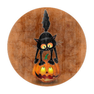 Cat Halloween Scared Cartoon op pompoen Snijplank