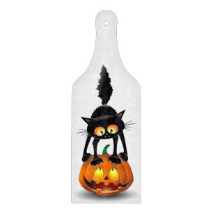 Cat Halloween Scared Cartoon op pompoen Snijplank