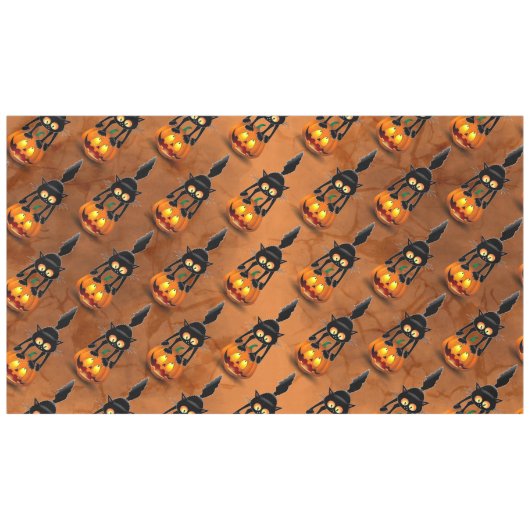 Cat Halloween Scared Cartoon op pompoen Tafelkleed (Voorkant (Horizontaal))