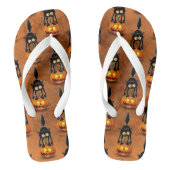 Cat Halloween Scared Cartoon op pompoen Teenslippers (Voetbed)
