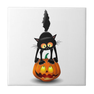 Cat Halloween Scared Cartoon op pompoen Tegeltje