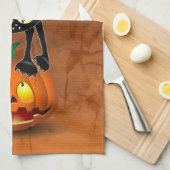 Cat Halloween Scared Cartoon op pompoen Theedoek (Quarter Fold)