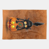 Cat Halloween Scared Cartoon op pompoen Theedoek (Horizontaal)