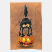 Cat Halloween Scared Cartoon op pompoen Theedoek (Verticaal)
