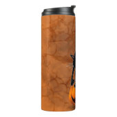 Cat Halloween Scared Cartoon op pompoen Thermosbeker (Gedraaid links)