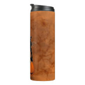 Cat Halloween Scared Cartoon op pompoen Thermosbeker (Geroteerd rechts)