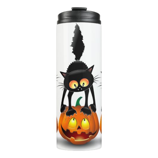 Cat Halloween Scared Cartoon op pompoen Thermosbeker (Voorkant)
