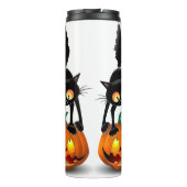 Cat Halloween Scared Cartoon op pompoen Thermosbeker (Achterkant)