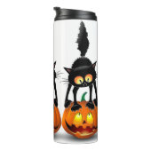 Cat Halloween Scared Cartoon op pompoen Thermosbeker (Geroteerd rechts)