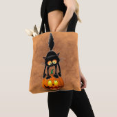 Cat Halloween Scared Cartoon op pompoen Tote Bag (Dichtbij)