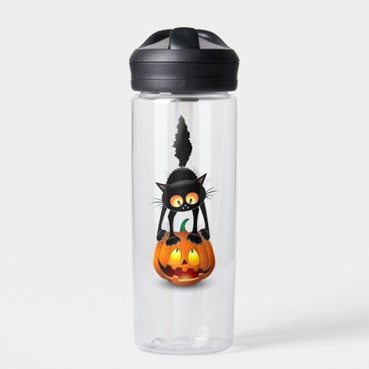 Cat Halloween Scared Cartoon op pompoen Waterfles (Voorkant)