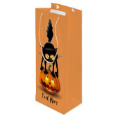 Cat Halloween Scared Cartoon op pompoen Wijn Cadeautas (Achterkant Gekanteld)