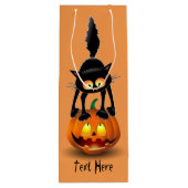 Cat Halloween Scared Cartoon op pompoen Wijn Cadeautas (Achterkant)