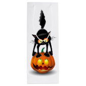 Cat Halloween Scared Cartoon op pompoen Wijn Cadeautas (Achterkant)