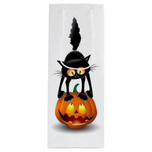 Cat Halloween Scared Cartoon op pompoen Wijn Cadeautas