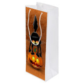 Cat Halloween Scared Cartoon op pompoen Wijn Cadeautas (Achterkant Gekanteld)