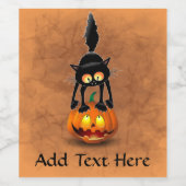 Cat Halloween Scared Cartoon op pompoen Wijn Etiket (Enkel label)