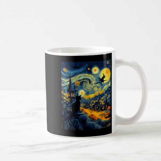 Cat Halloween Van Gogh Starry Night Pumpkin Men Wo Koffiemok (Rechts)